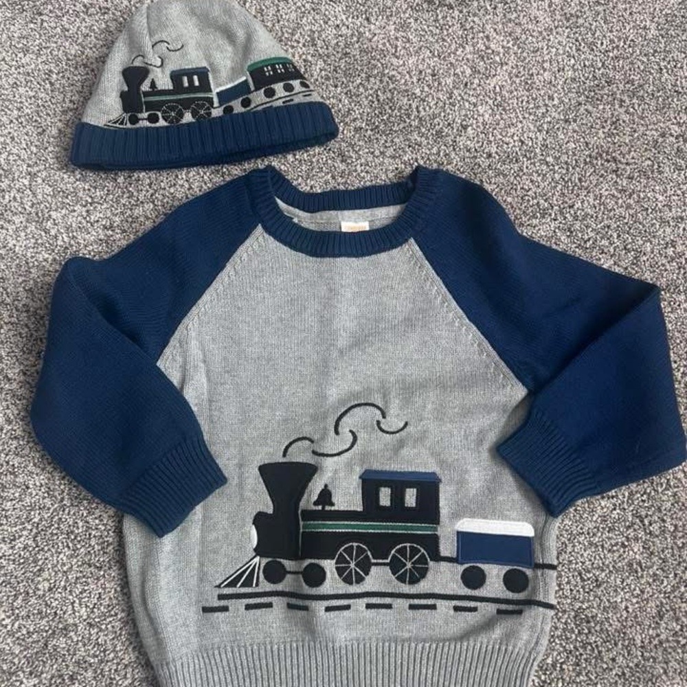 Gymboree Train Design Gray and Blue Sweater